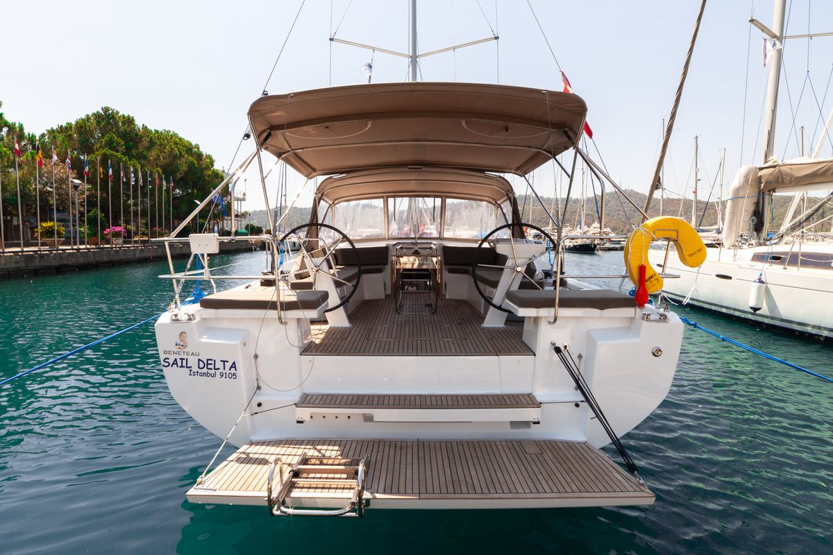 Exterior view of Sail Delta, a Beneteau Oceanis 46.1 sailboat at Marmaris, Turkey