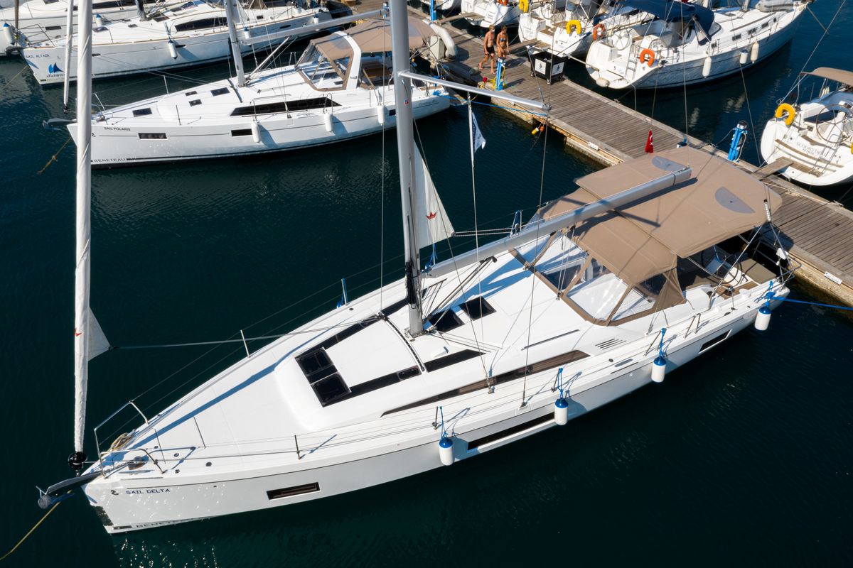 Exterior view of Sail Delta, a Beneteau Oceanis 46.1 sailboat at Marmaris, Turkey