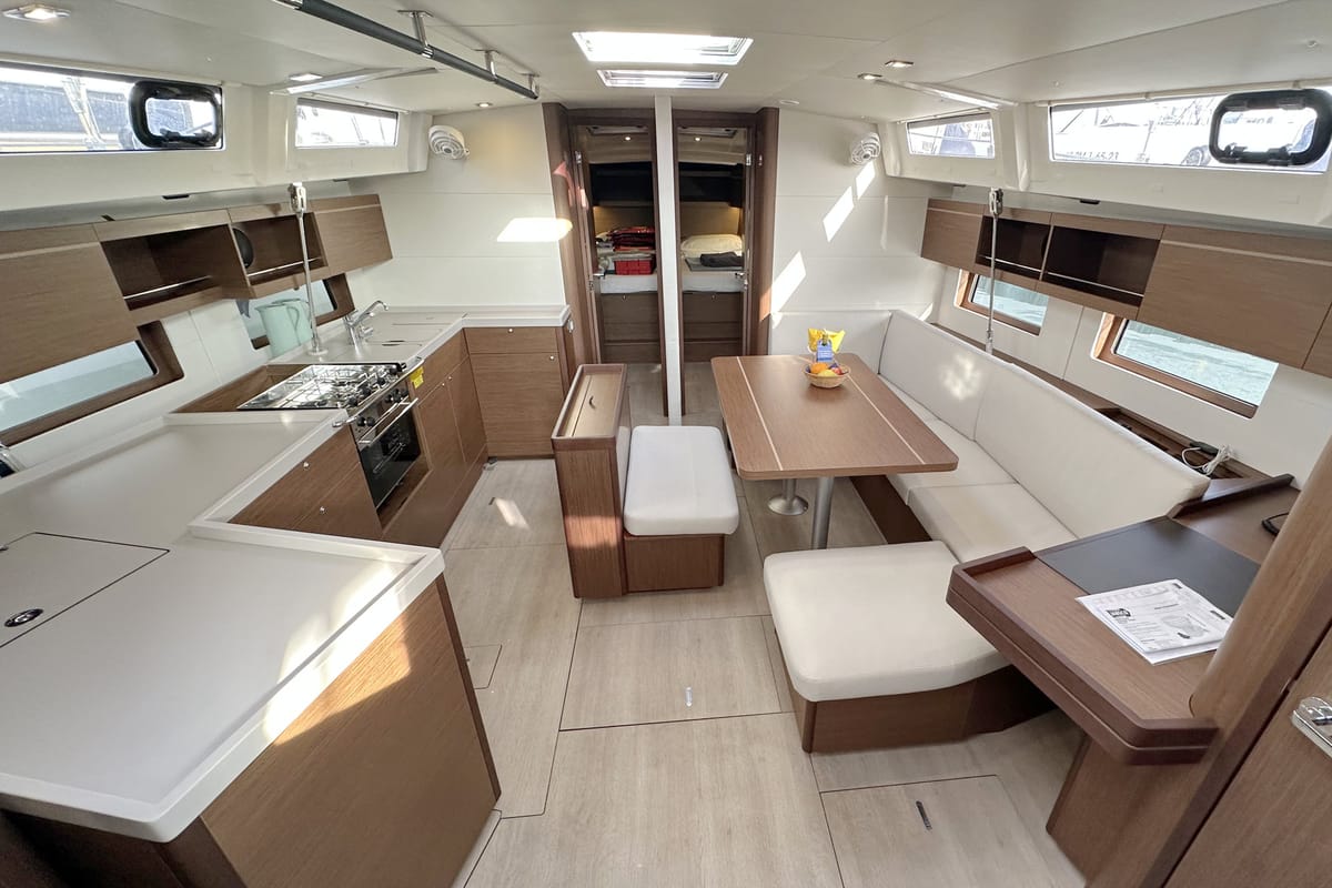 Salon of Sophia, a Beneteau Oceanis 46.1 sailboat at Palma de Mallorca, Spain