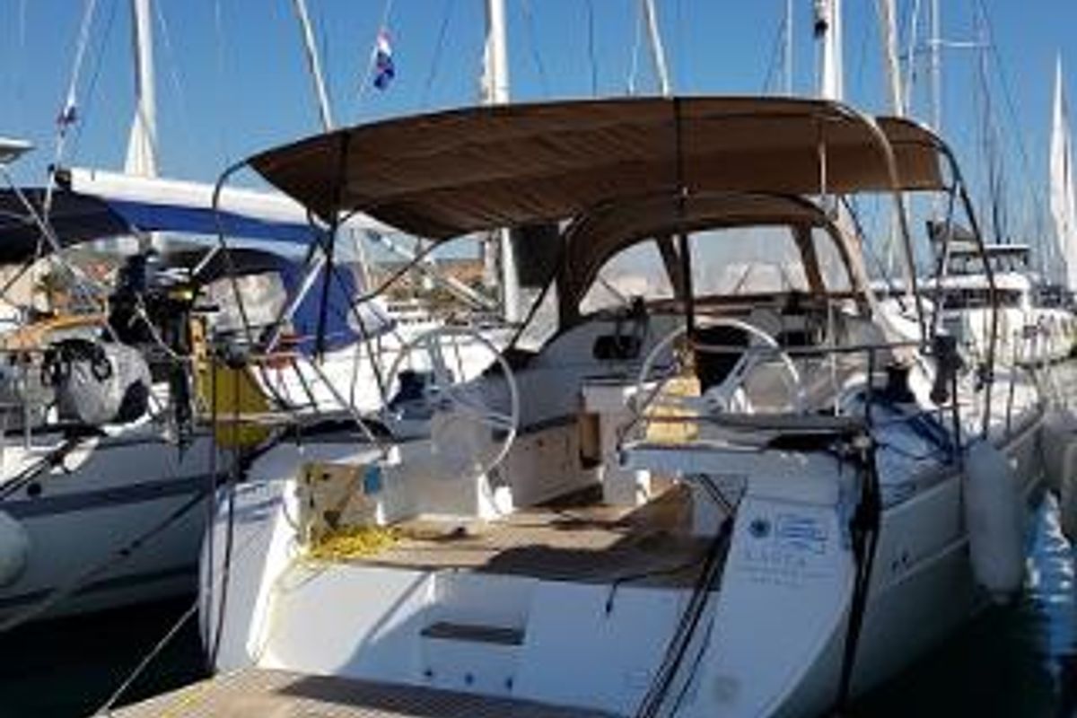 Cockpit of Lasta, a Elan Impression 45 sailboat at Grad Šibenik, Croatia