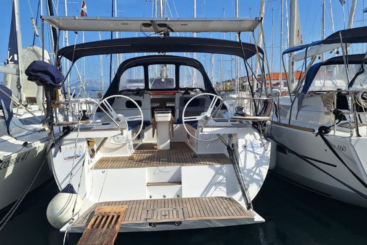 Cockpit of Lasta, a Elan Impression 45 sailboat at Grad Šibenik, Croatia