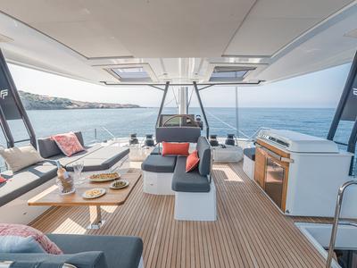 Cockpit of OKINAWA, a Fountaine Pajot Samana 59 catamaran at Marina port de Lonvilliers, France