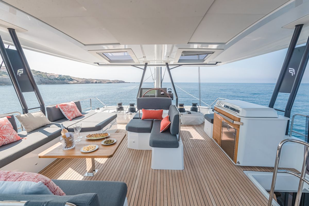 Cockpit of OKINAWA, a Fountaine Pajot Samana 59 catamaran at Marina port de Lonvilliers, France