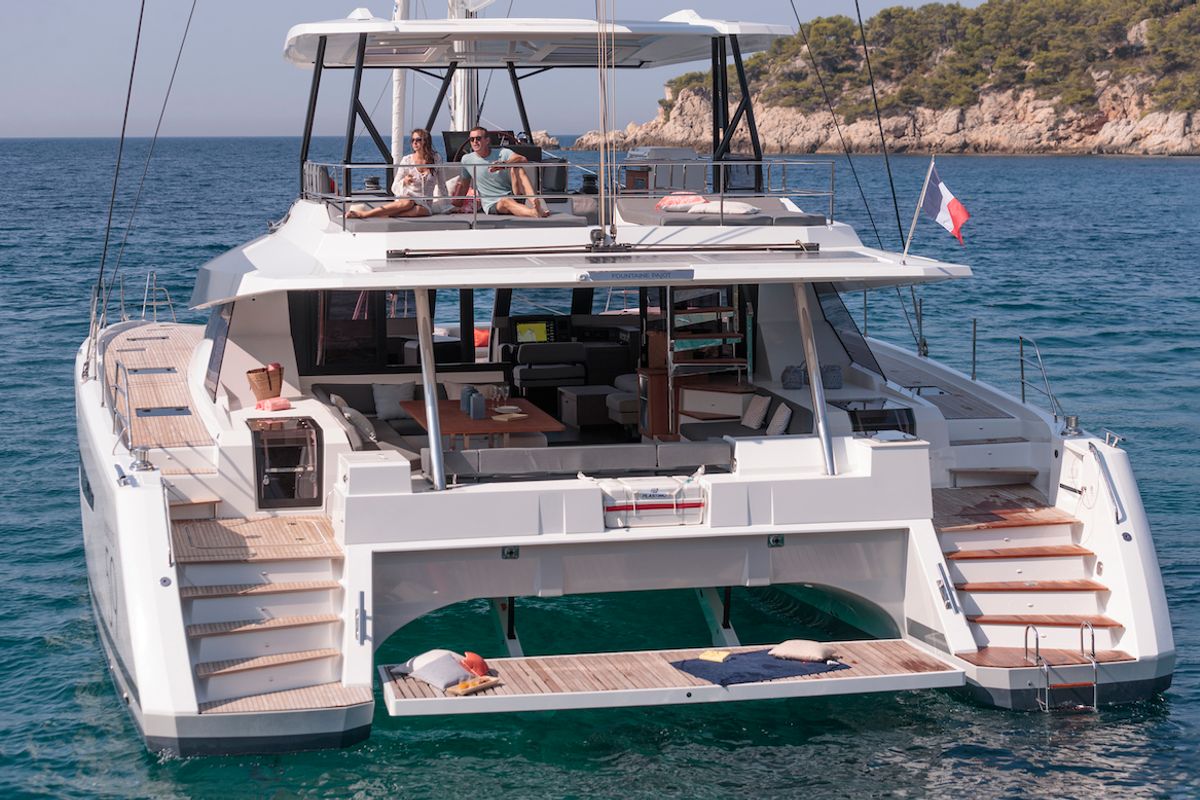 Exterior view of OKINAWA, a Fountaine Pajot Samana 59 catamaran at Marina port de Lonvilliers, France