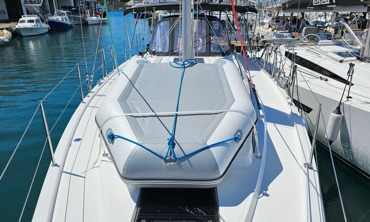 Deck of Euphoria, a Bavaria C38 sailboat at Zadar, Croatia