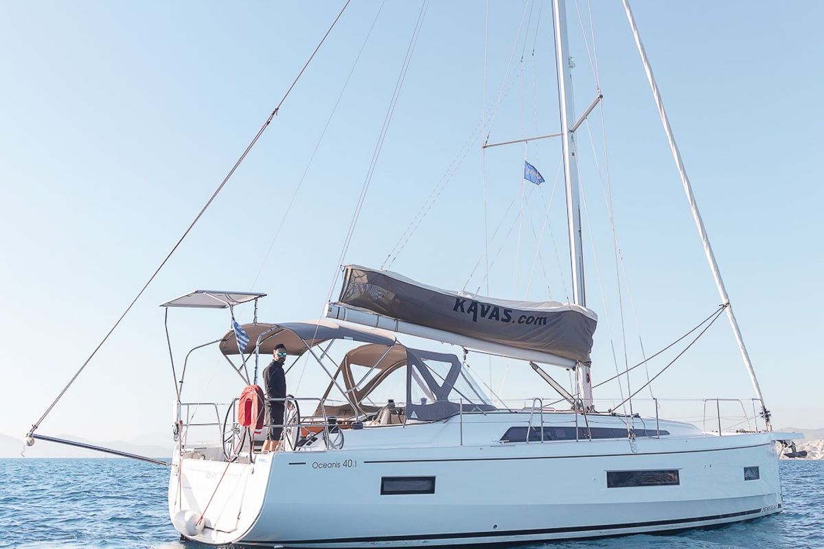 Exterior view of Kos 40.3, a Beneteau Oceanis 40.1 sailboat at Municipal Unit of Lefkada, Greece