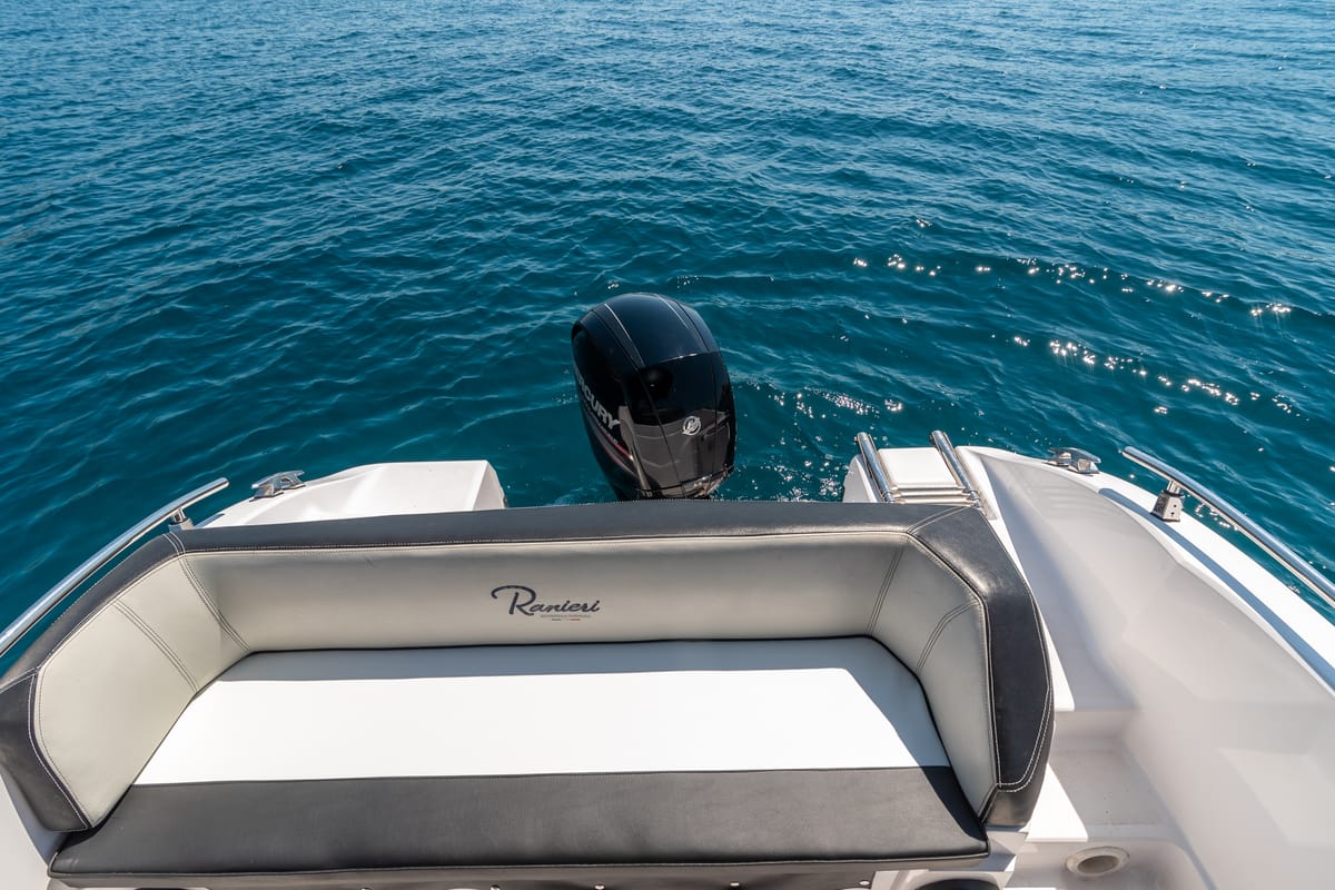 Deck of Ranieri 21, a Gulet Voyager 21 motorboat at Grad Trogir, Croatia