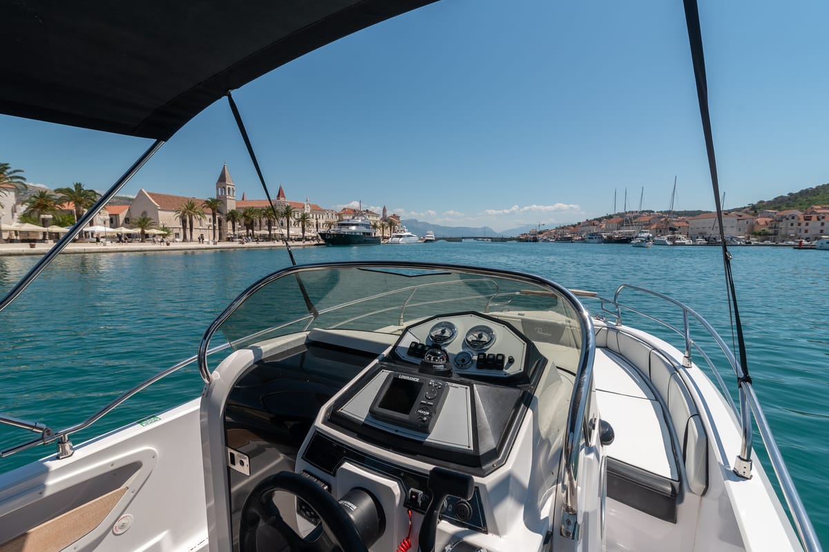 Cockpit of Ranieri 21, a Gulet Voyager 21 motorboat at Grad Trogir, Croatia