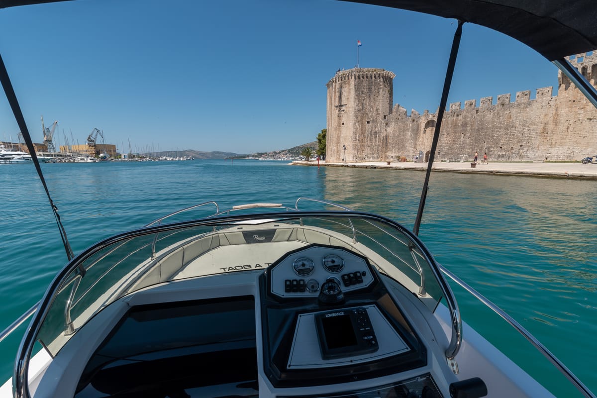 Cockpit of Ranieri 21, a Gulet Voyager 21 motorboat at Grad Trogir, Croatia