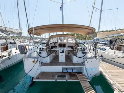 Cockpit of Oliver, a Jeanneau Sun Odyssey 410 sailboat at Primošten, Croatia