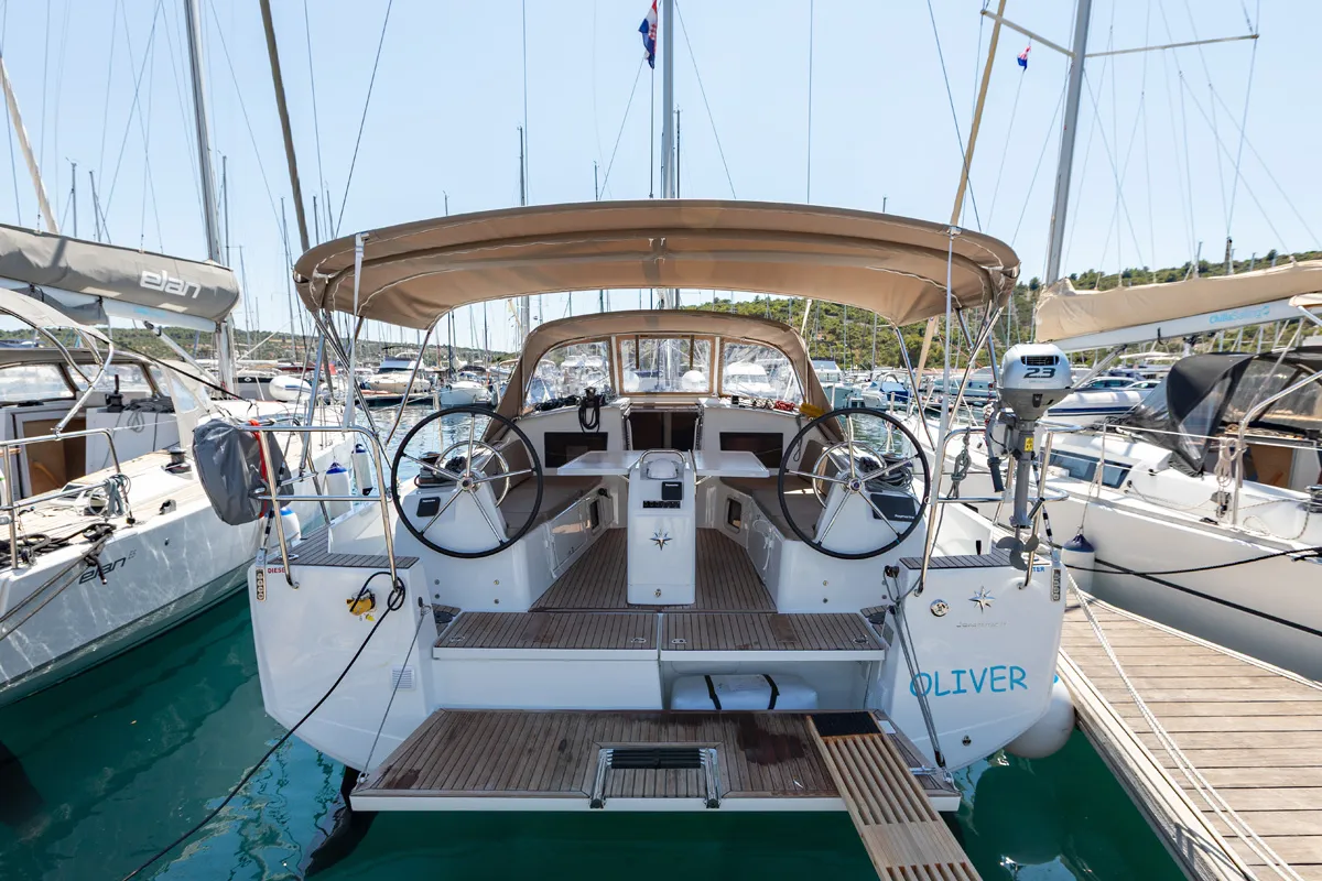 Cockpit of Oliver, a Jeanneau Sun Odyssey 410 sailboat at Primošten, Croatia
