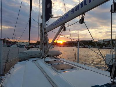Deck of Kyknos, a Bavaria 50 sailboat at Volos Municipality, Greece