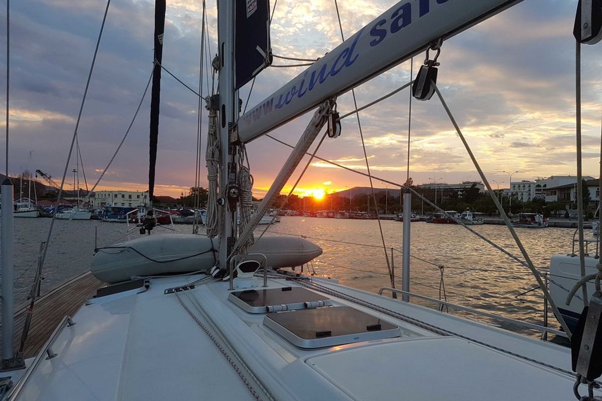 Deck of Kyknos, a Bavaria 50 sailboat at Volos Municipality, Greece