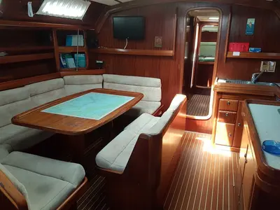 Salon of Kyknos, a Bavaria 50 sailboat at Volos Municipality, Greece