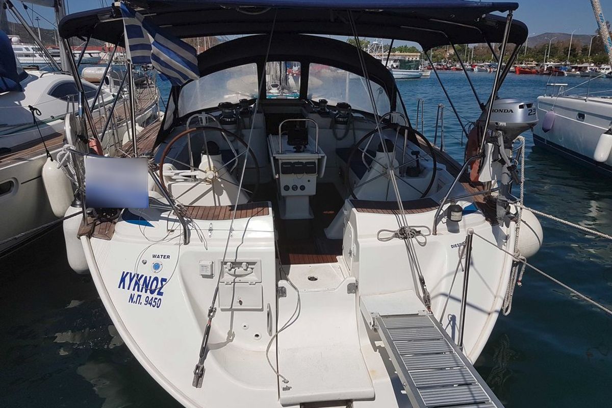 Exterior view of Kyknos, a Bavaria 50 sailboat at Volos Municipality, Greece