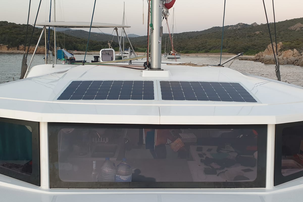 Deck of Sardinia, a NEEL 43 sailboat at U Pàize/Carloforte, Italy