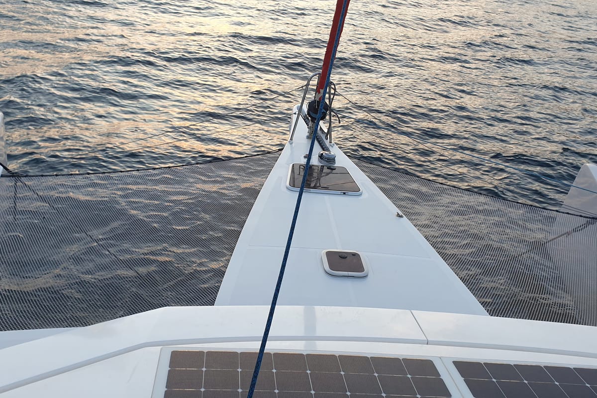Deck of Sardinia, a NEEL 43 sailboat at U Pàize/Carloforte, Italy