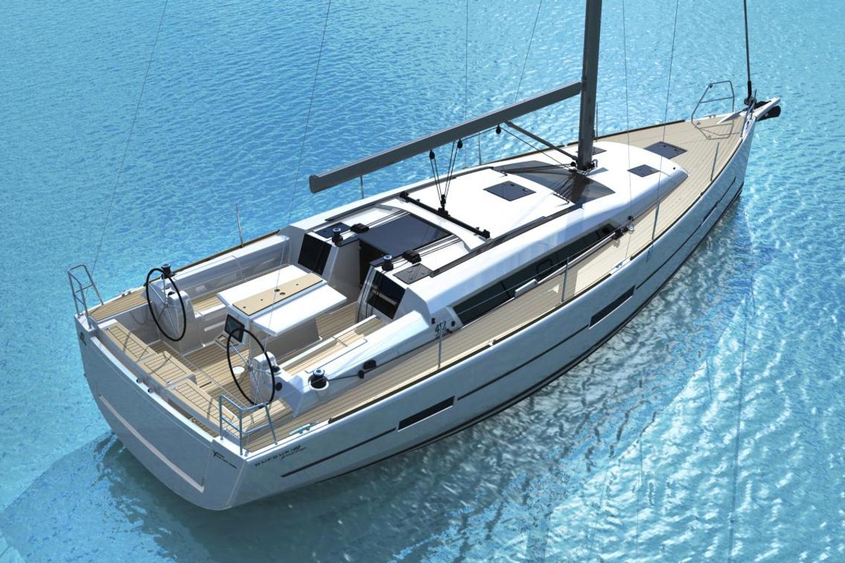 Exterior view of Argo, a Dufour 412 GL sailboat at Municipal Unit of Lefkada, Greece