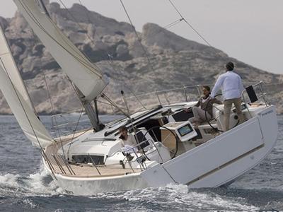 Exterior view of Argo, a Dufour 412 GL sailboat at Municipal Unit of Lefkada, Greece