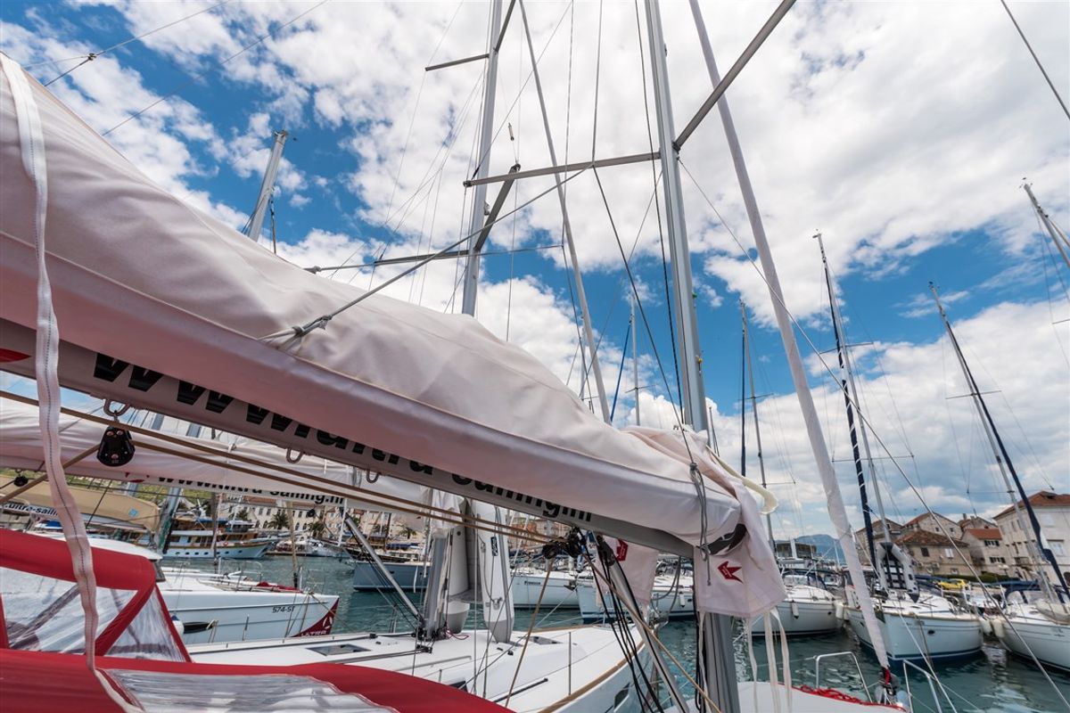Deck of Argo, a Beneteau Oceanis 35.1 sailboat at Split, Croatia