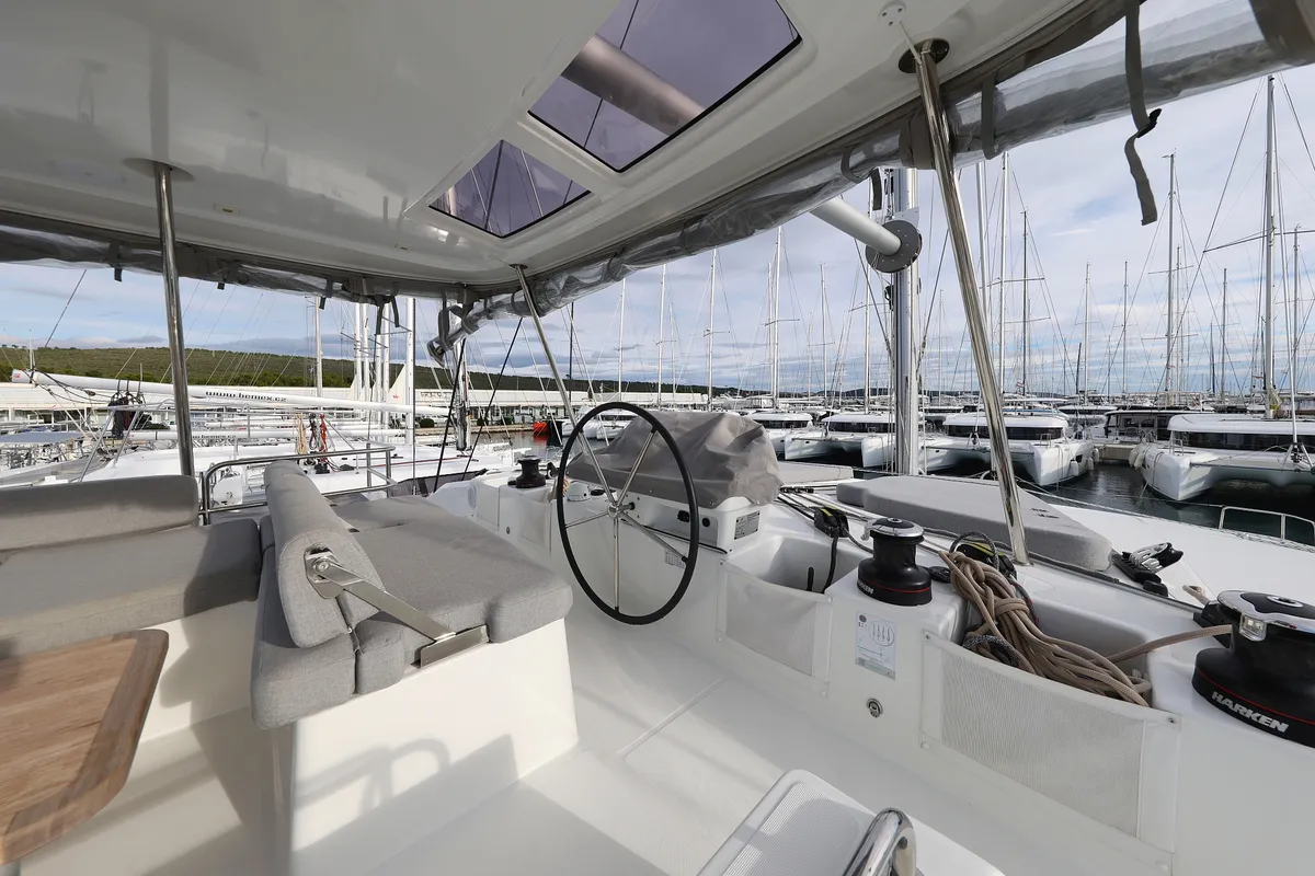 Cockpit of ZARATHUSTRA, a Lagoon 51 catamaran at Općina Sukošan, Croatia