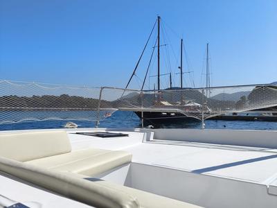 Deck of My Santa Irini, a Bali 4.2 catamaran at Municipal Unit of Ellomenos, Greece