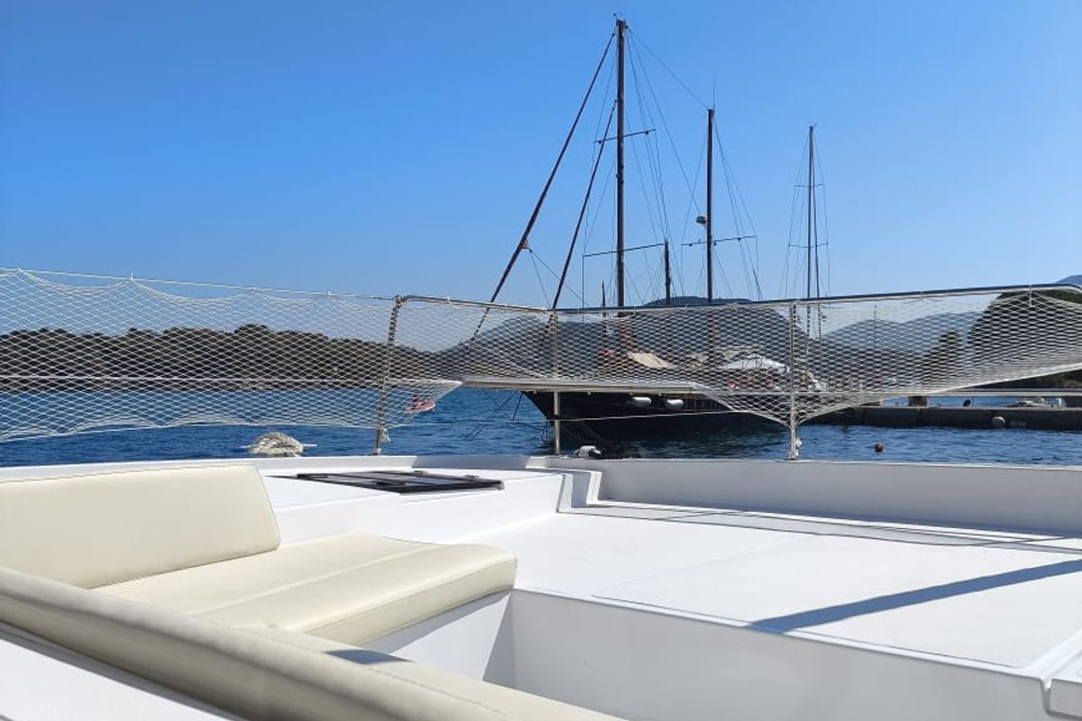 Deck of My Santa Irini, a Bali 4.2 catamaran at Municipal Unit of Ellomenos, Greece