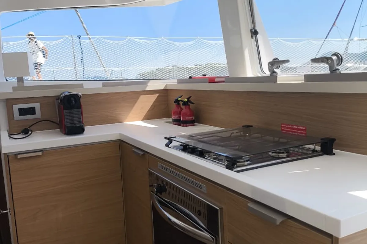 Galley of My Santa Irini, a Bali 4.2 catamaran at Municipal Unit of Ellomenos, Greece