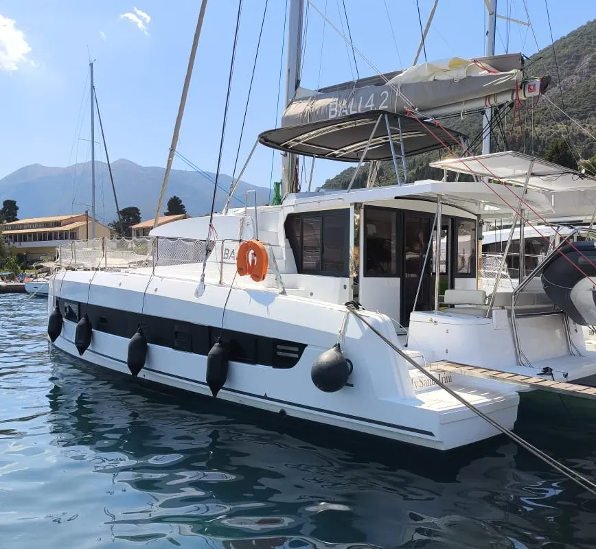 Exterior view of My Santa Irini, a Bali 4.2 catamaran at Municipal Unit of Ellomenos, Greece