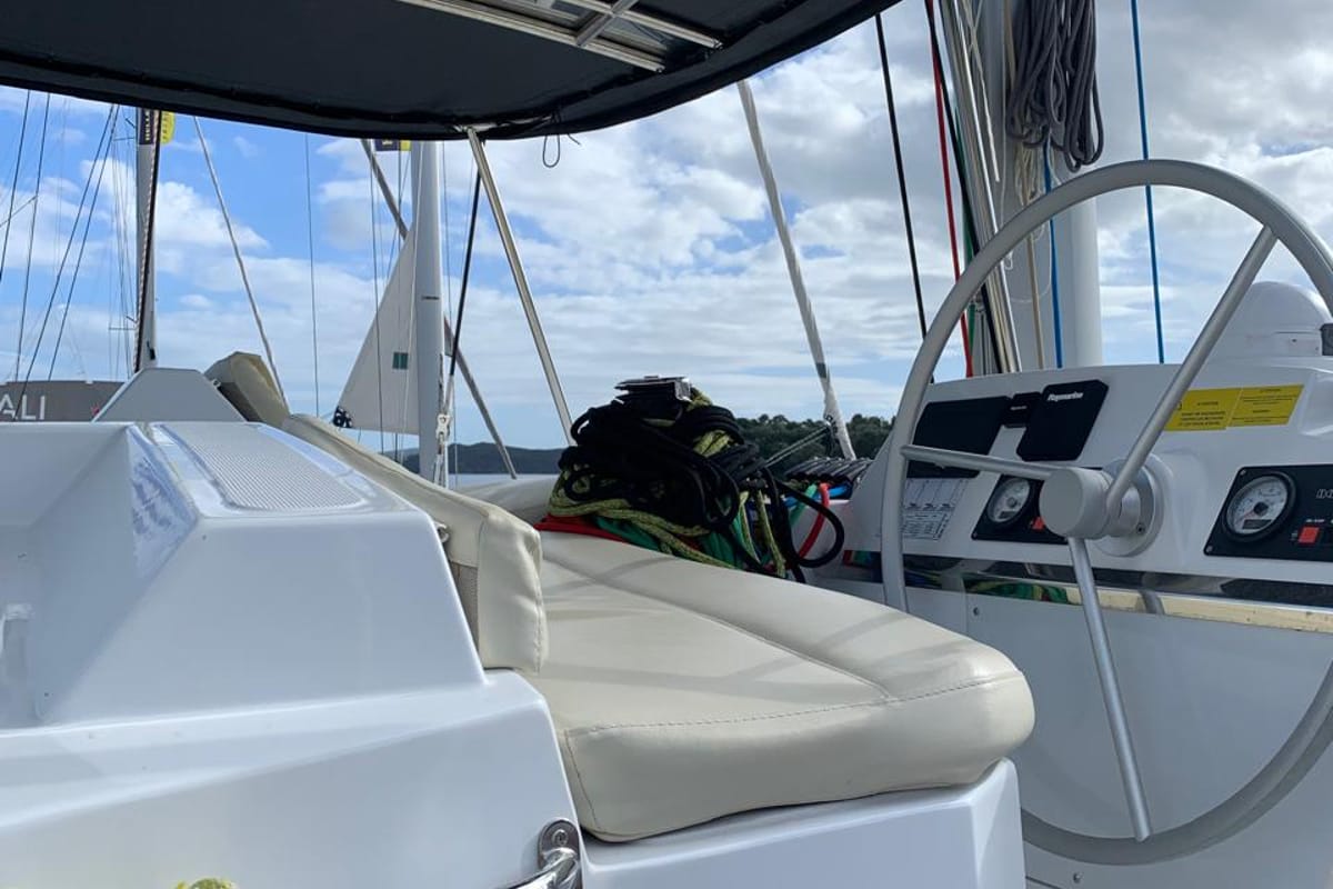 Cockpit of My Santa Irini, a Bali 4.2 catamaran at Municipal Unit of Ellomenos, Greece