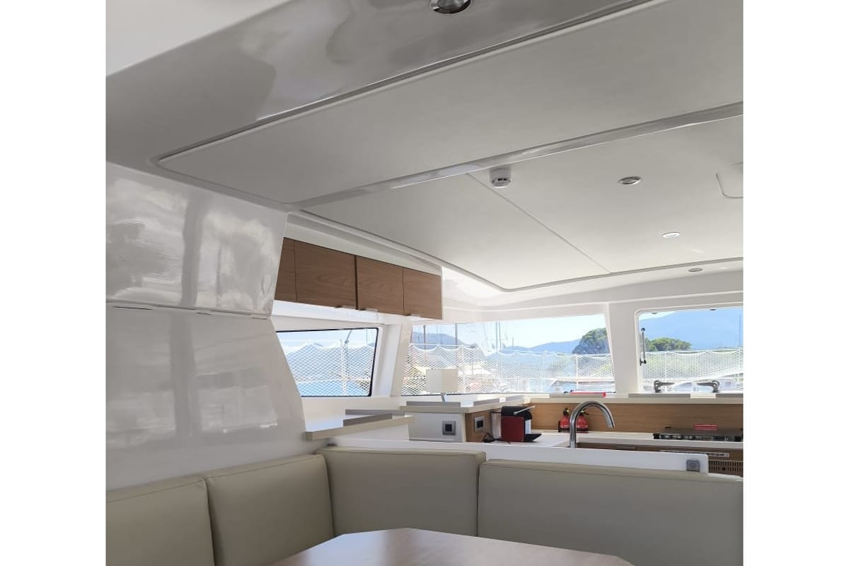 Salon of My Santa Irini, a Bali 4.2 catamaran at Municipal Unit of Ellomenos, Greece