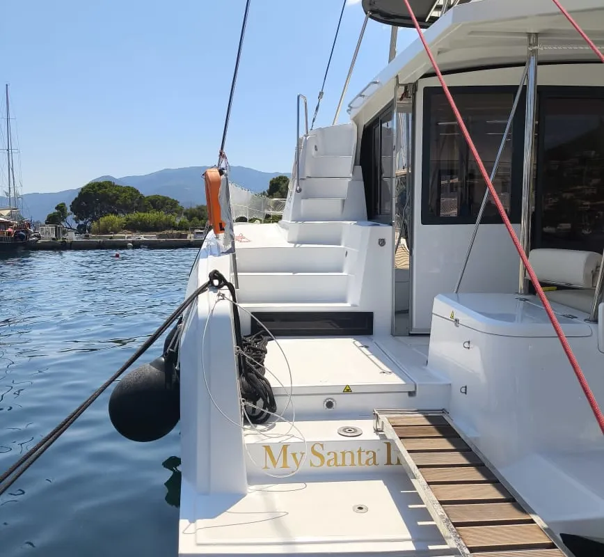 Exterior view of My Santa Irini, a Bali 4.2 catamaran at Municipal Unit of Ellomenos, Greece