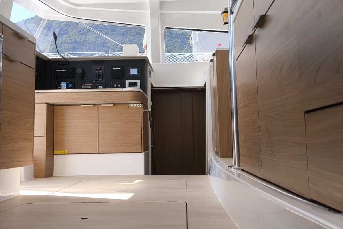 Salon of My Santa Irini, a Bali 4.2 catamaran at Municipal Unit of Ellomenos, Greece