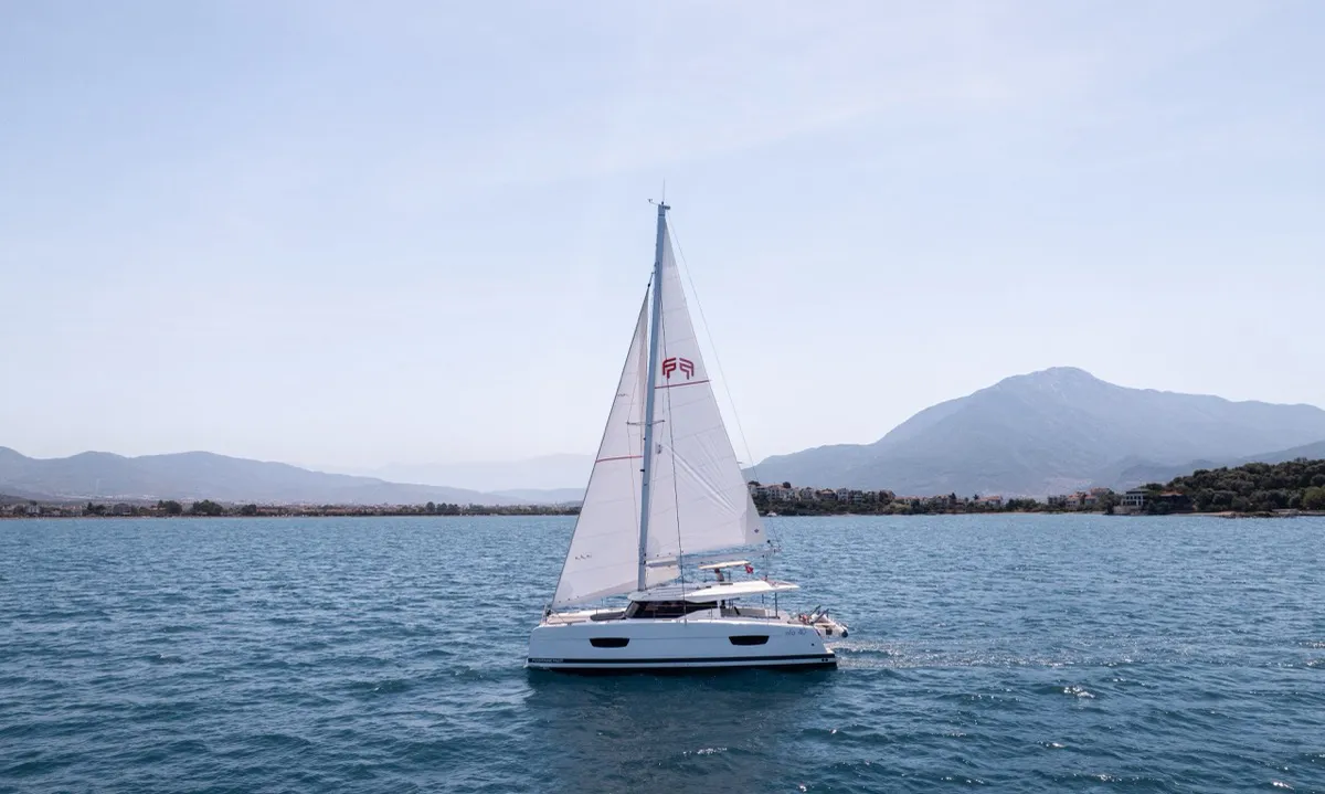 Portofino, a Fountaine Pajot Isla 40 catamaran at Fethiye, Turkey