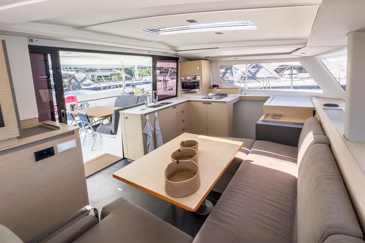 Portofino, a Fountaine Pajot Isla 40 catamaran at Fethiye, Turkey
