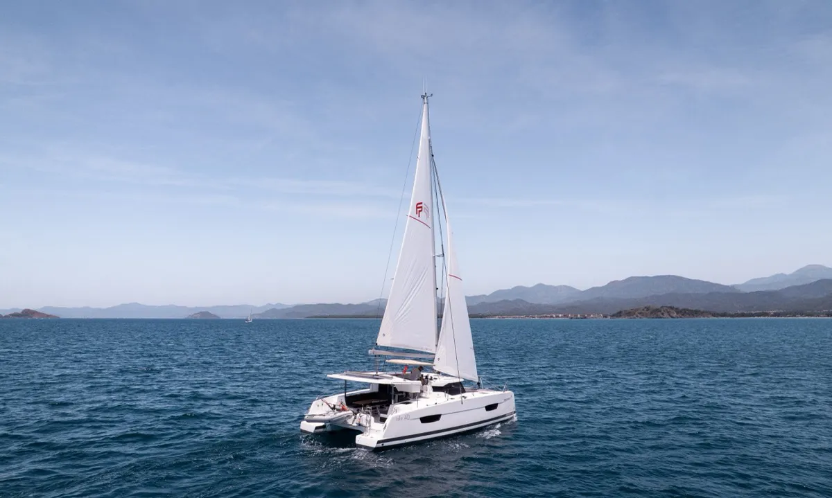 Portofino, a Fountaine Pajot Isla 40 catamaran at Fethiye, Turkey