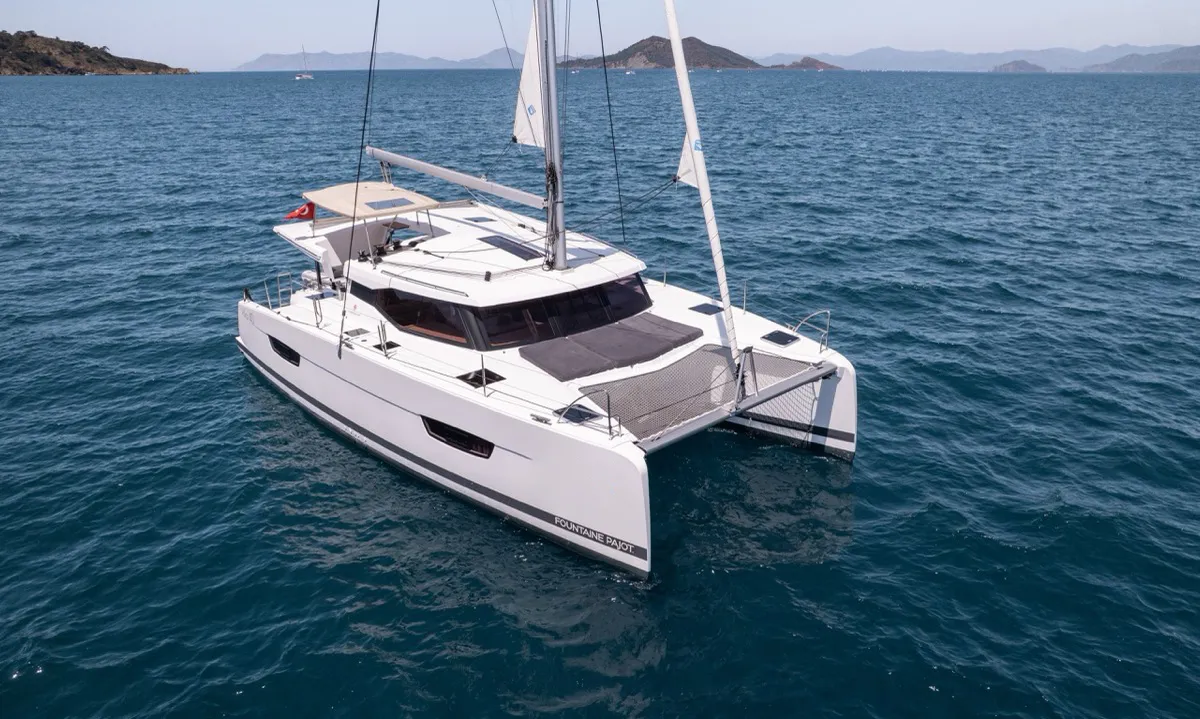 Portofino, a Fountaine Pajot Isla 40 catamaran at Fethiye, Turkey