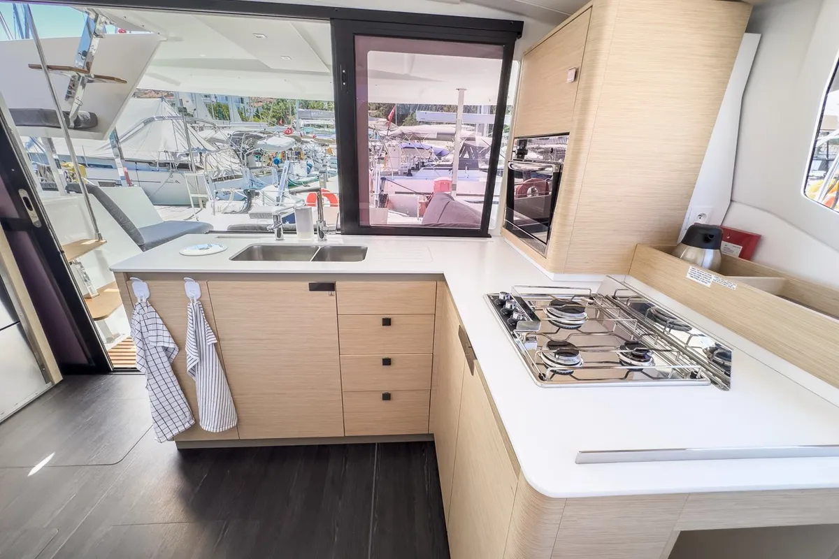 Portofino, a Fountaine Pajot Isla 40 catamaran at Fethiye, Turkey