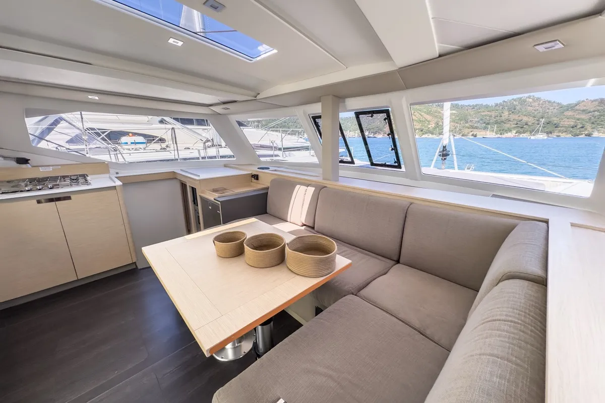 Portofino, a Fountaine Pajot Isla 40 catamaran at Fethiye, Turkey