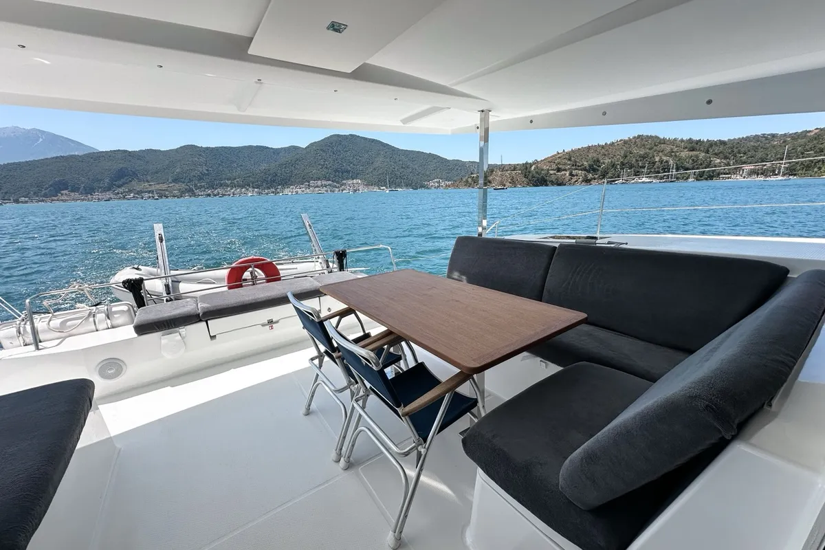 Portofino, a Fountaine Pajot Isla 40 catamaran at Fethiye, Turkey