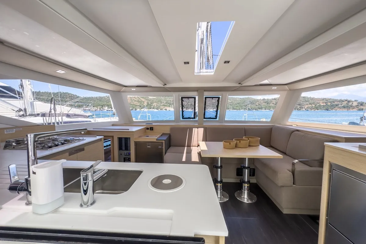 Portofino, a Fountaine Pajot Isla 40 catamaran at Fethiye, Turkey