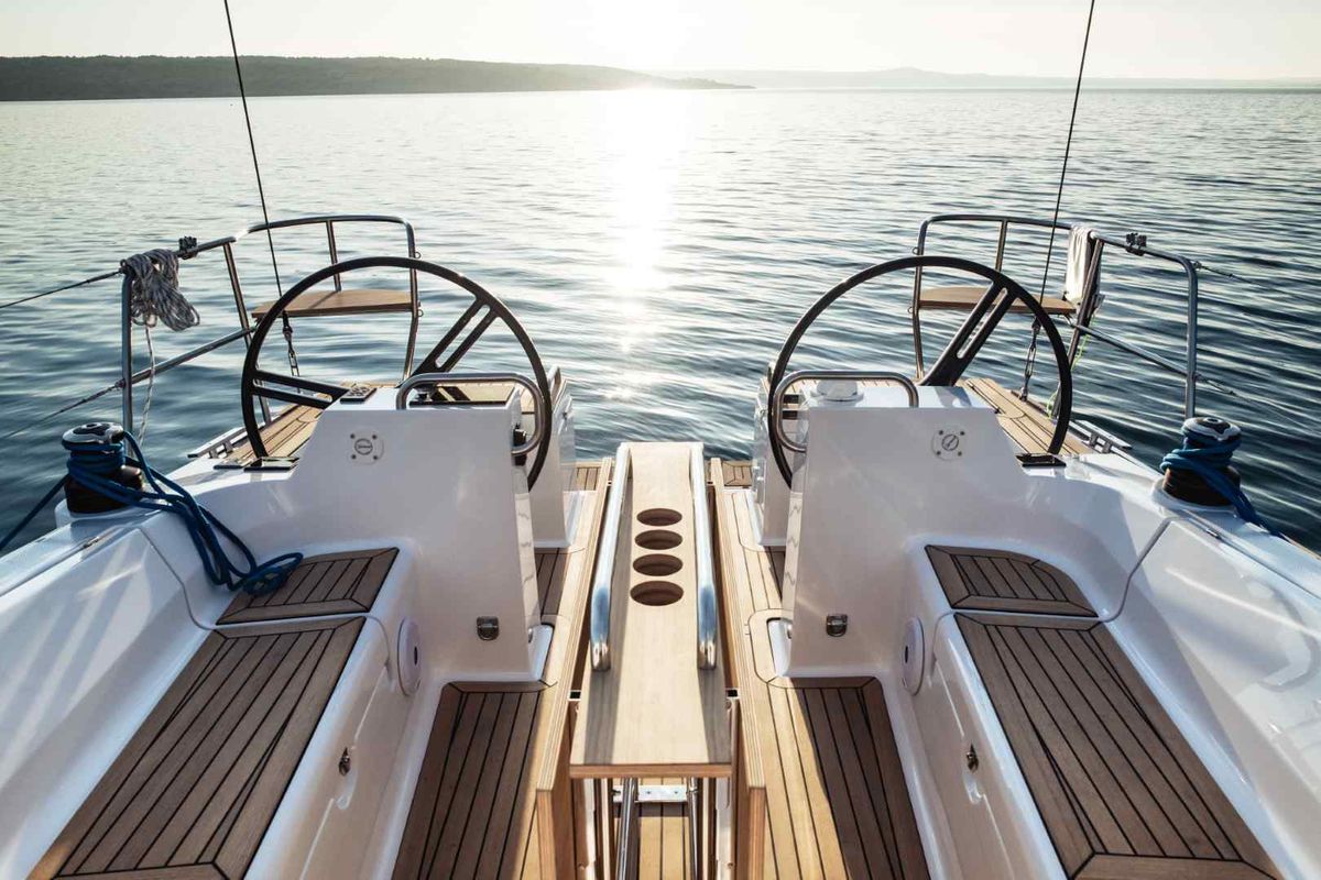 Cockpit of Negroni, a Elan 40.1 sailboat at Ibiza, Spain