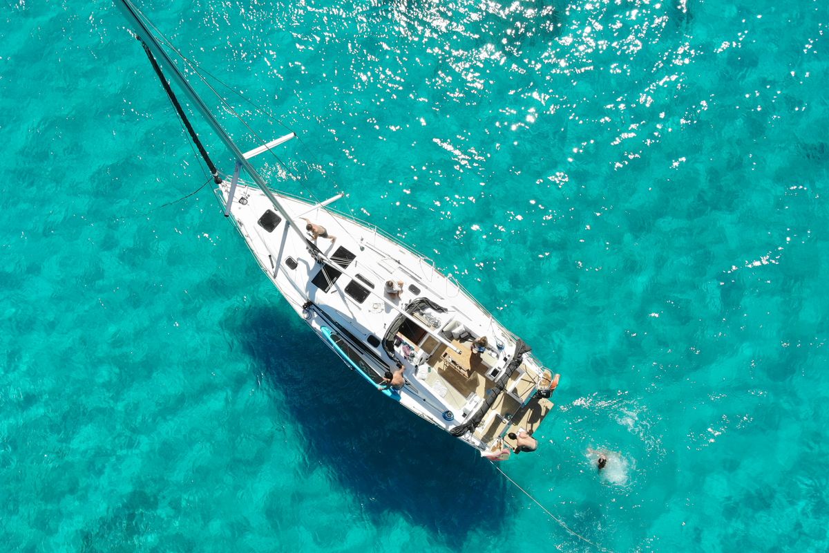Exterior view of Negroni, a Elan 40.1 sailboat at Ibiza, Spain
