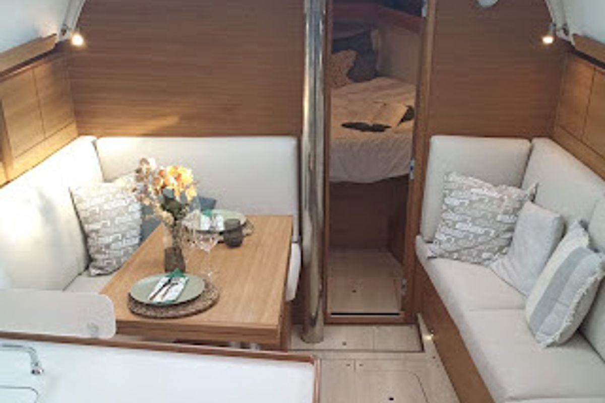 Salon of Negroni, a Elan 40.1 sailboat at Ibiza, Spain