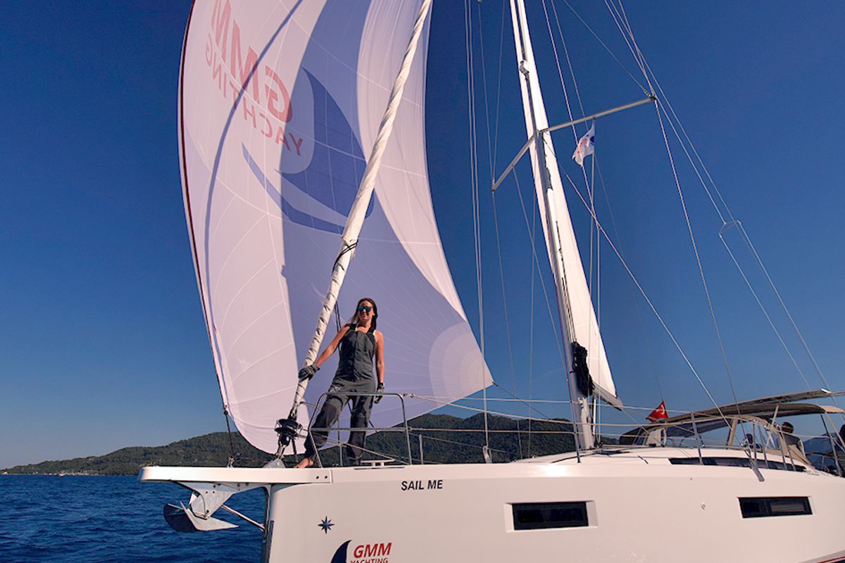 Exterior view of Sail Me, a Jeanneau Sun Odyssey 410 sailboat at Marmaris, Turkey