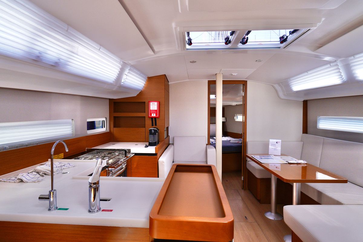 Salon of Sail Me, a Jeanneau Sun Odyssey 410 sailboat at Marmaris, Turkey
