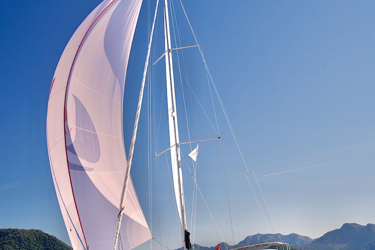 Exterior view of Sail Me, a Jeanneau Sun Odyssey 410 sailboat at Marmaris, Turkey