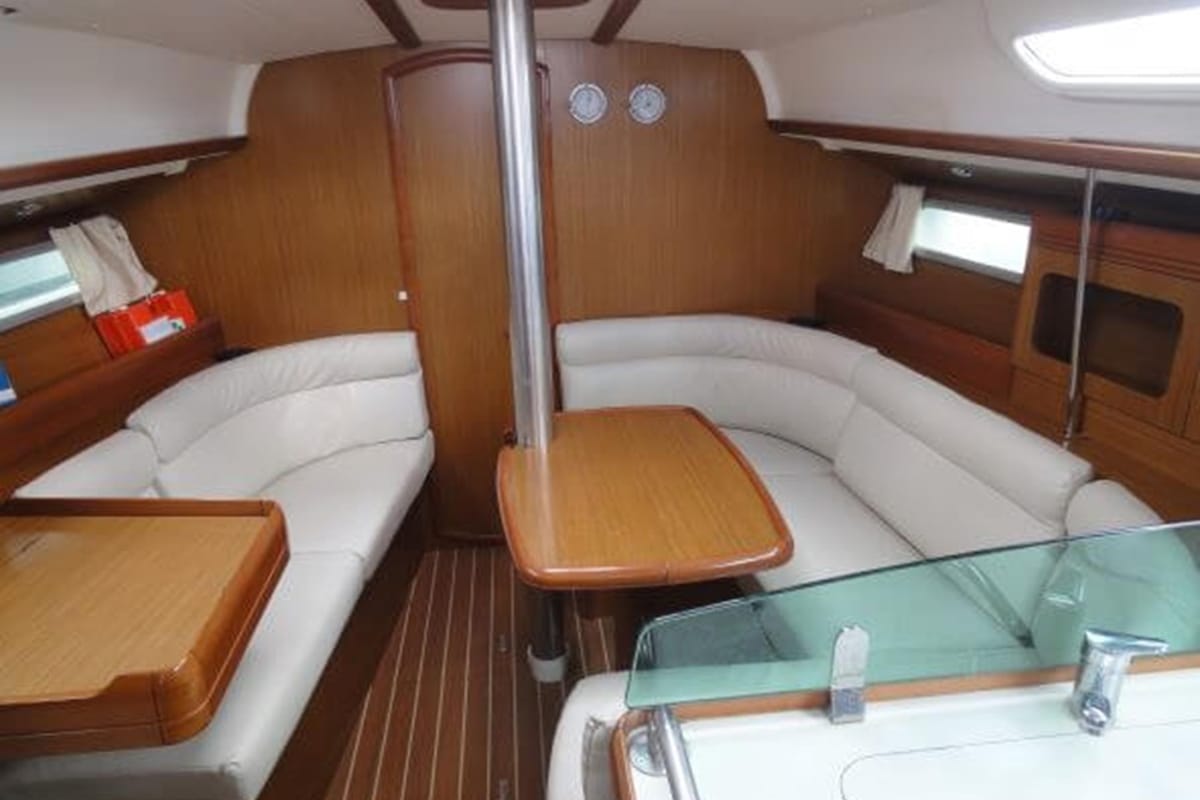 Salon of Celeste, a Jeanneau Sun Odyssey 36i sailboat at Lavreotiki Municipal Unit, Greece