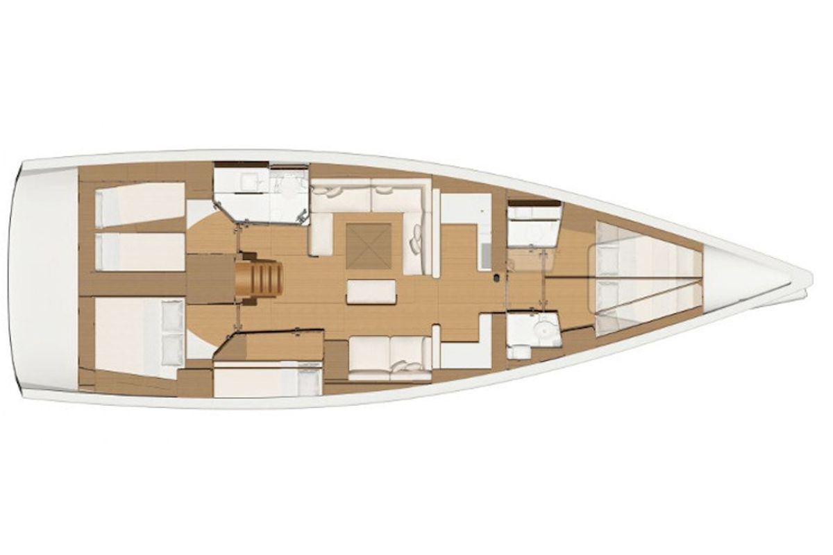 Floor plan of Sunshine Planet, a Dufour 520 Grand Large sailboat at Marsala, Italy
