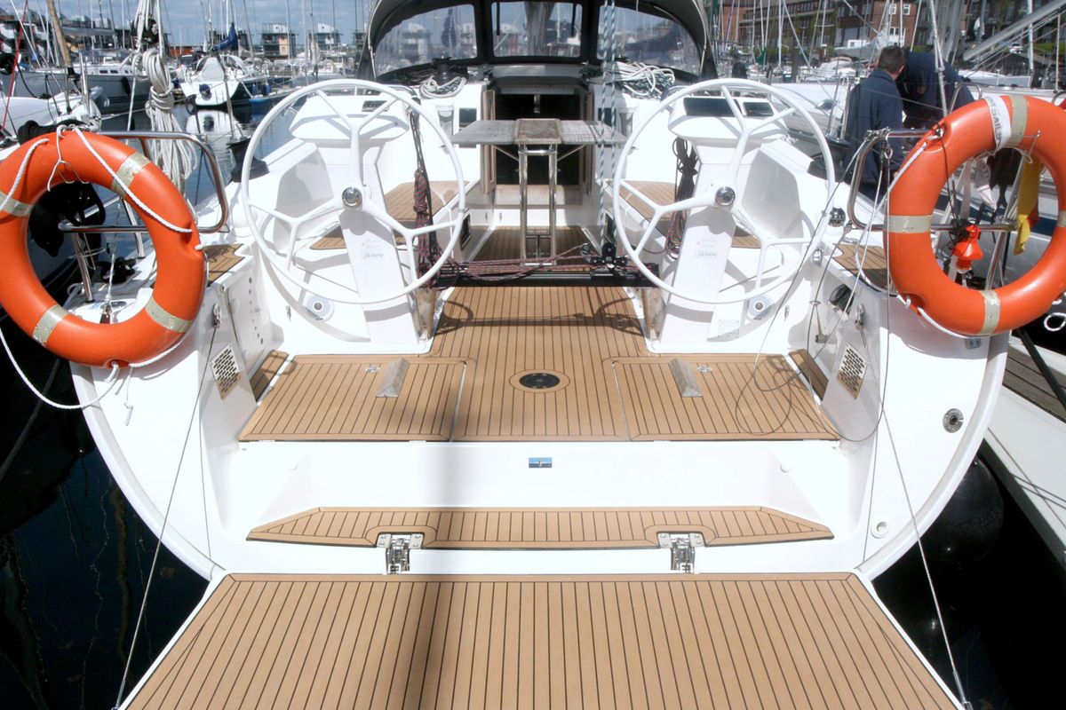 Cockpit of Ventus, a Bavaria Cruiser 41S sailboat at Heiligenhafen, Germany